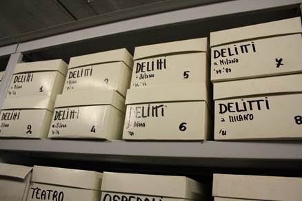 Scatole dell'archivio del fondo La Notte